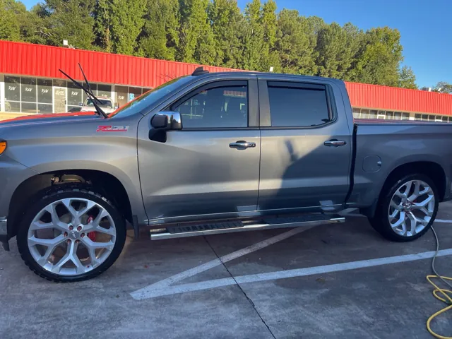 Gray pickup photographed after service at Redline